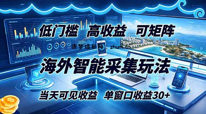 海外智能采集玩法,低门槛高单价可矩阵,当天可见收益,单窗口30+-逐梦项目网