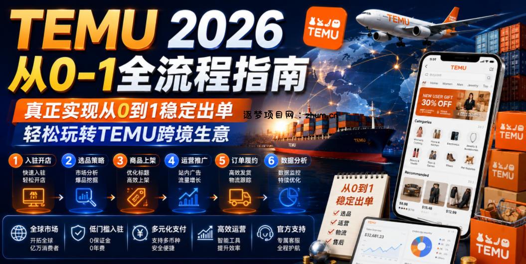 TEMU 2026从0-1全流程指南,真正实现从0到1稳定出单,轻松玩转TEMU跨境生意-逐梦项目网