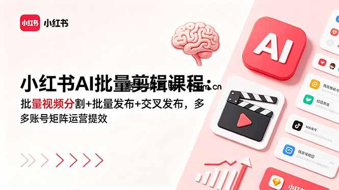小红书AI批量剪辑课程：批量视频分割+批量发布+交叉发布，多账号矩阵运营提效-逐梦项目网