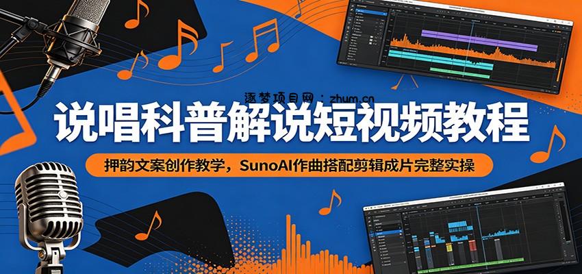 说唱科普解说短视频教程：押韵文案创作教学，SunoAI作曲搭配剪辑成片完整实操-逐梦项目网