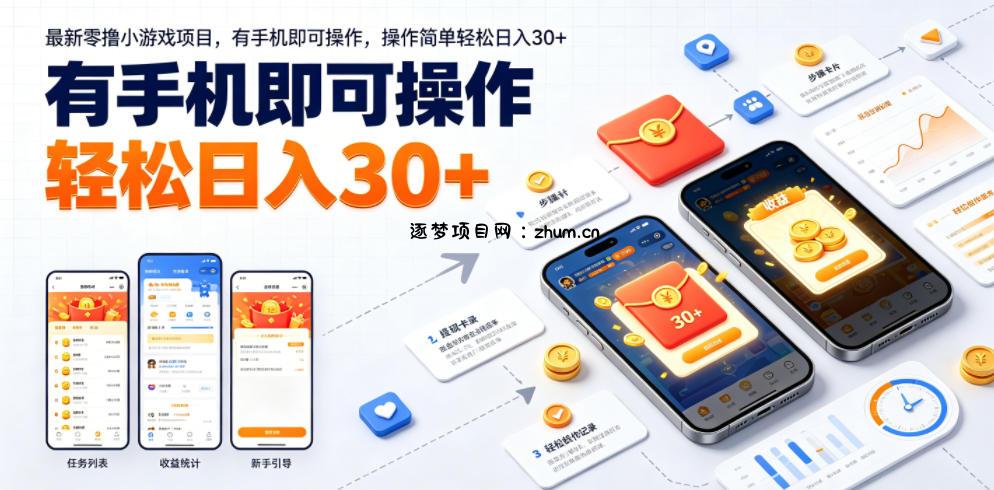 最新零撸小游戏项目,有手机即可操作,操作简单轻松日入30+-逐梦项目网