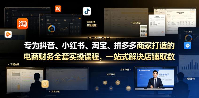 专为抖音、小红书、淘宝、拼多多商家打造的电商财务全套实操课程，一站式解决店铺取数、记账、报税全流程难题-逐梦项目网