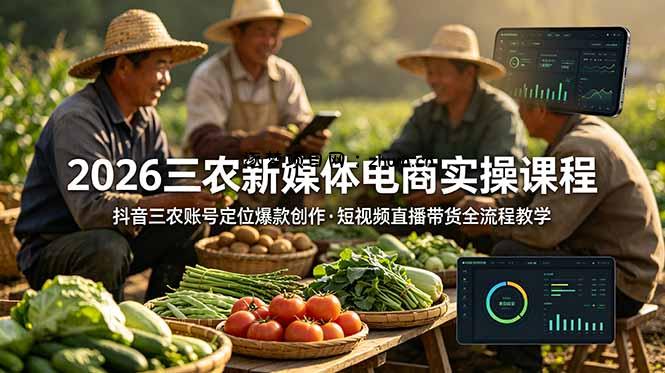 2026三农新媒体电商实操课程：抖音三农账号定位爆款创作，短视频直播带货全流程教学-逐梦项目网