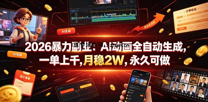 2026暴力副业：AI动画全自动生成，一单上千，月稳2W，永久可做【揭秘】-逐梦项目网