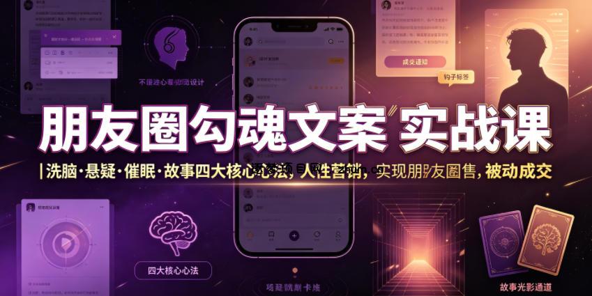 朋友圈勾魂文案实战课|洗脑·悬疑·催眠·故事四大核心心法,吃透人性营销,实现朋友圈不销而售被动成交
