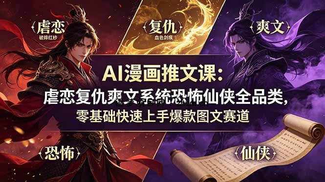 AI漫画推文课：虐恋复仇爽文系统恐怖仙侠全品类，零基础快速上手爆款图文赛道-逐梦项目网
