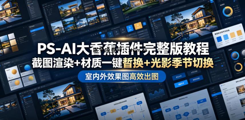 PS-AI大香蕉插件完整版教程,截图渲染+材质一键替换+光影季节切换,室内外效果图高效出图高阶课程