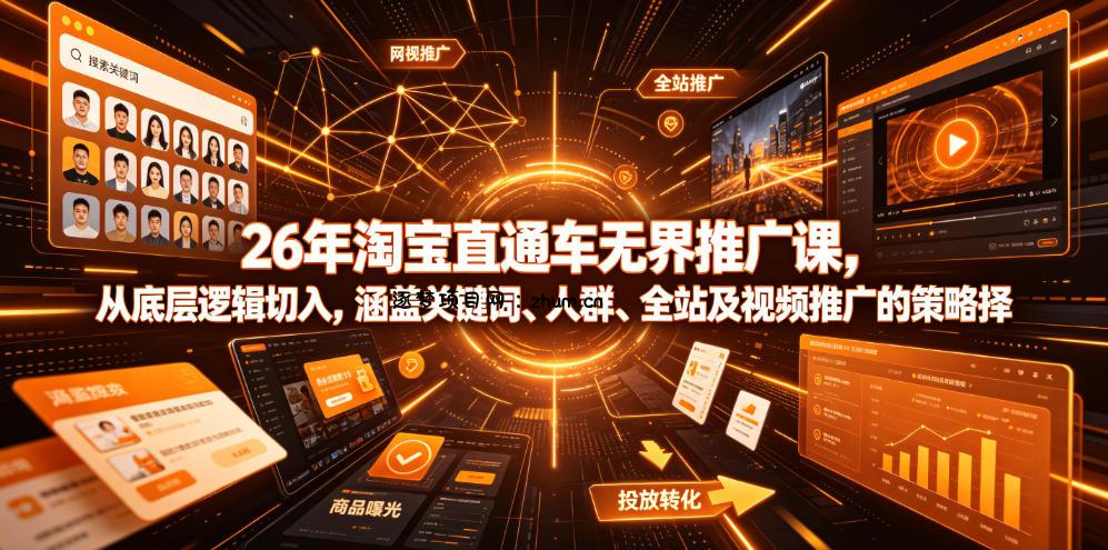 26年淘宝直通车无界推广课,从底层逻辑切入,涵盖关键词、人群、全站及视频推广的策略选择