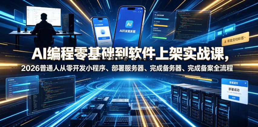 AI编程零基础到软件上架实战课,2026普通人从零开发小程序、部署服务器、完成备案全流程项目落地教程