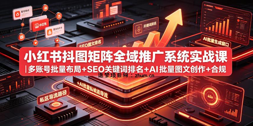 小红书抖图矩阵全域推广系统实战课|多账号批量布局+SEO关键词排名+AI批量图文创作+合规私域导流完整落地教程-逐梦项目网