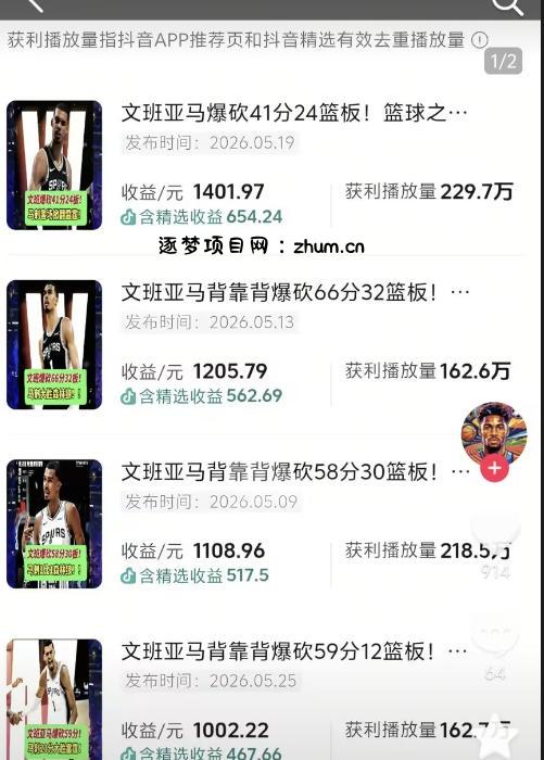 抖音8W粉丝博主的篮球人物深度解析解说教学,零门槛玩转伙伴计划与精选独家,单日稳定收益1k+