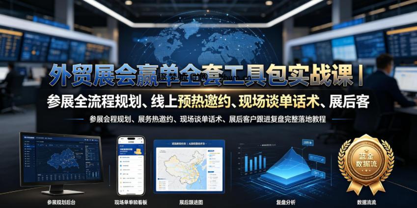 外贸展会赢单全套工具包实战课|参展全流程规划、线上预热邀约、现场谈单话术、展后客户跟进复盘完整落地教程