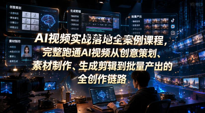 AI视频实战落地全案例课程，完整跑通AI视频从创意策划、素材制作、生成剪辑到批量产出的全创作链路-逐梦项目网