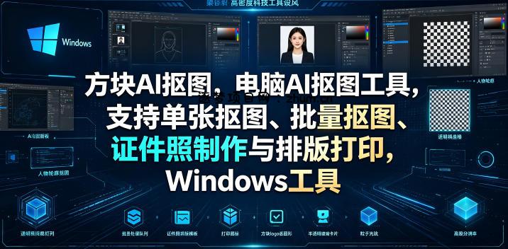 方块AI抠图，电脑AI抠图工具，支持单张抠图、批量抠图、证件照制作与排版打印，Windows工具-逐梦项目网