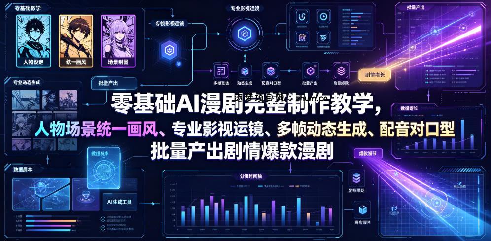 零基础AI漫剧完整制作教学，人物场景统一画风、专业影视运镜、多帧动态生成、配音对口型，批量产出剧情爆款漫剧-逐梦项目网