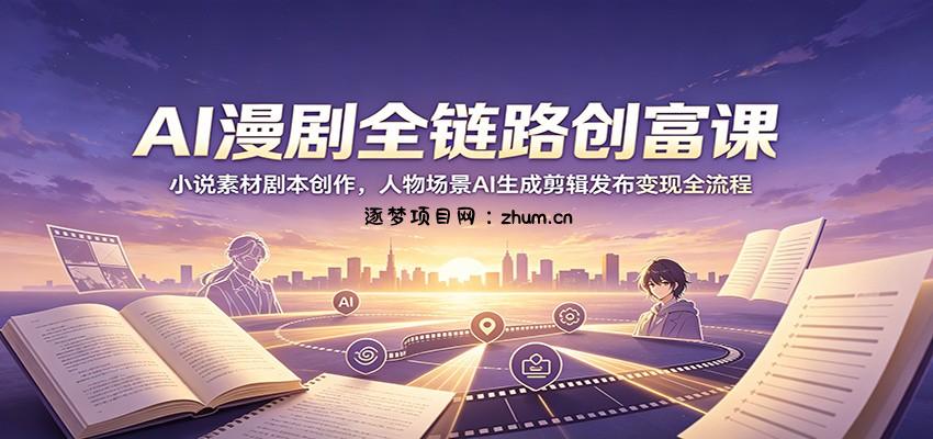 AI漫剧全链路创富课：小说素材剧本创作，人物场景AI生成剪辑发布变现全流程-逐梦项目网
