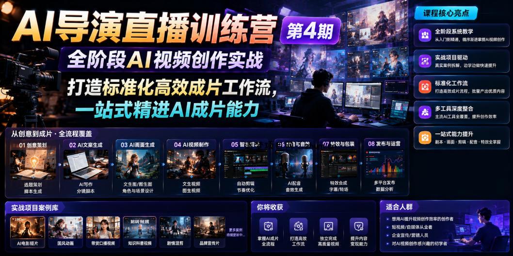 AI导演直播训练营第4期｜全阶段AI视频创作实战，打造标准化高效成片工作流，一站式精进AI成片能力-逐梦项目网