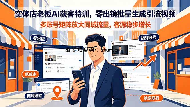 实体店老板AI获客特训，零出镜批量生成引流视频，多账号矩阵放大同城流量，客源稳步增长-逐梦项目网