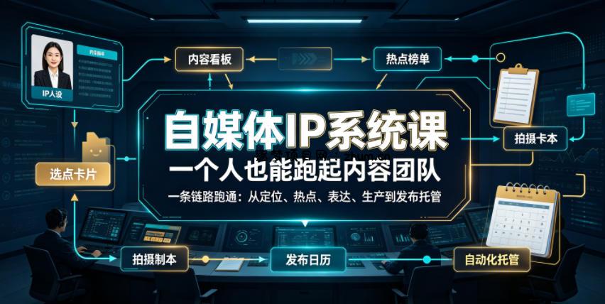 自媒体IP系统课,一个人也能跑起内容团队,一条链路跑通,从定位、热点、表达、生产到发布托管