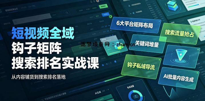 短视频全域钩子矩阵搜索排名实战课|6大平台矩阵布局、关键词堆量抢占搜索流量、钩子私域导流、AI批量内容生成
