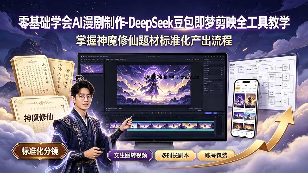 零基础学会AI漫剧制作-DeepSeek豆包即梦剪映全工具教学，掌握神魔修仙题材标准化产出流程-逐梦项目网