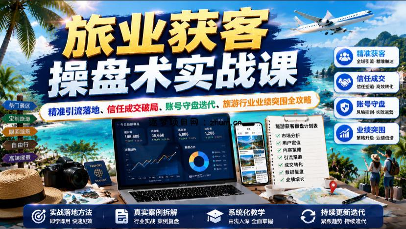 旅业获客操盘术实战课｜精准引流落地、信任成交破局、账号守盘迭代、旅游行业业绩突围全攻略-逐梦项目网