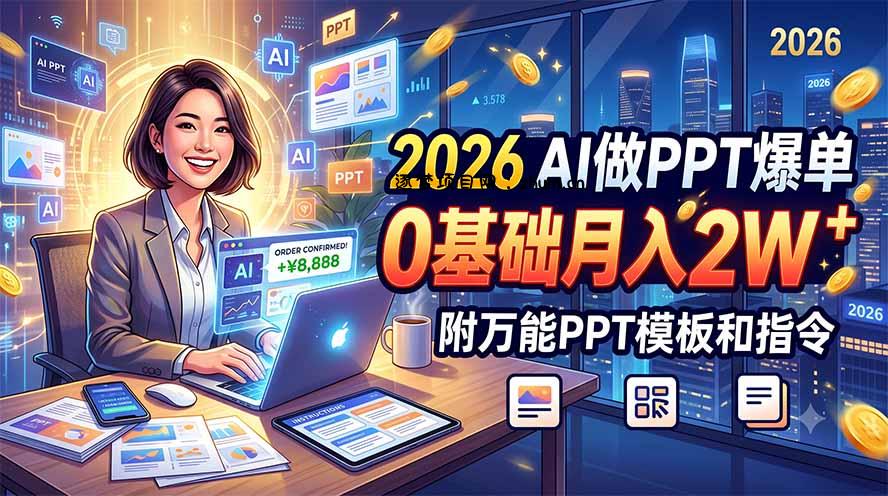 2026 AI做PPT爆单，0基础月入2W，附万能PPT模板和指令-逐梦项目网