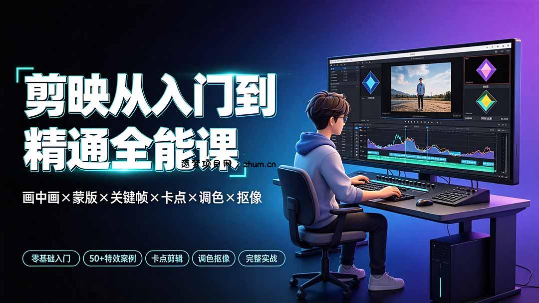 剪映从入门到精通全能课：画中画×蒙版×关键帧×卡点×调色×抠像，一站式掌握剪辑核心技能-逐梦项目网