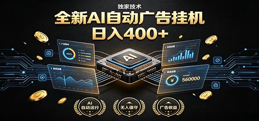 全新AI自动广告挂机 独家技术 躺赚400+ 全程无需人工值守-逐梦项目网