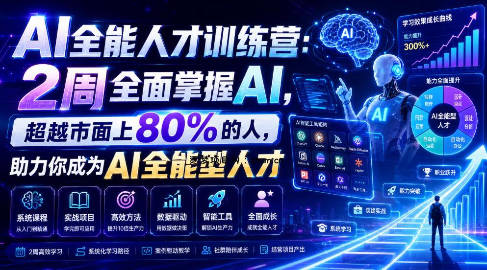AI全能人才训练营:2周全面掌握AI,超越市面上80%的人,助力你成为AI全能型人才-逐梦项目网