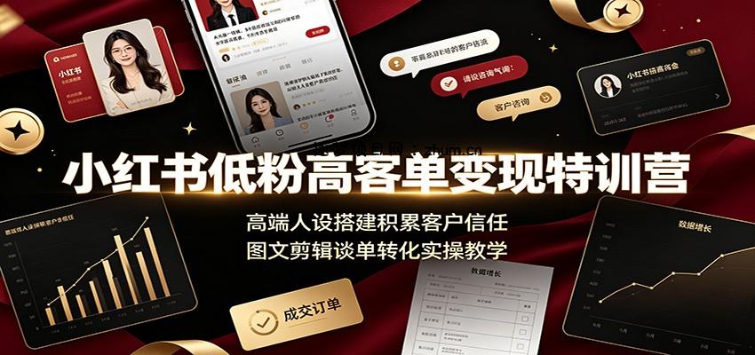 小红书低粉高客单变现特训营：高端人设搭建积累客户信任，图文剪辑谈单转化实操教学-逐梦项目网