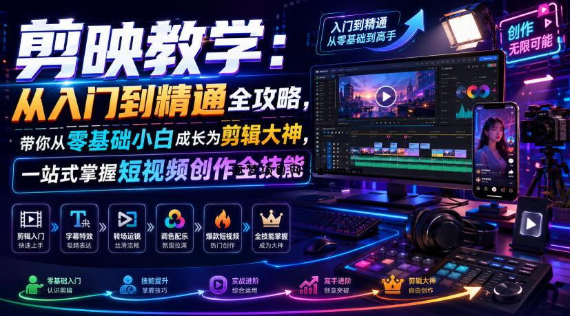 剪映教学:从入门到精通全攻略,带你从零基础小白成长为剪辑大神,一站式掌握短视频创作全技能