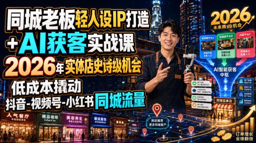 同城老板轻人设IP打造+AI获客实战课,2026年实体店史诗级机会,低成本撬动抖音-视频号-小红书同城流量
