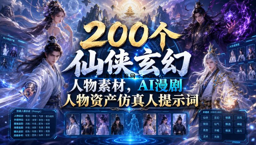200个仙侠玄幻人物素材,AI漫剧人物资产仿真人提示词