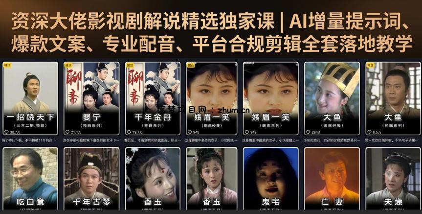 资深大佬影视剧解说精选独家课|AI增量提示词、爆款文案、专业配音、平台合规剪辑全套落地教学