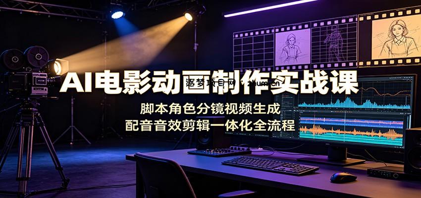 AI电影动画制作实战课：脚本角色分镜视频生成，配音音效剪辑一体化全流程-逐梦项目网