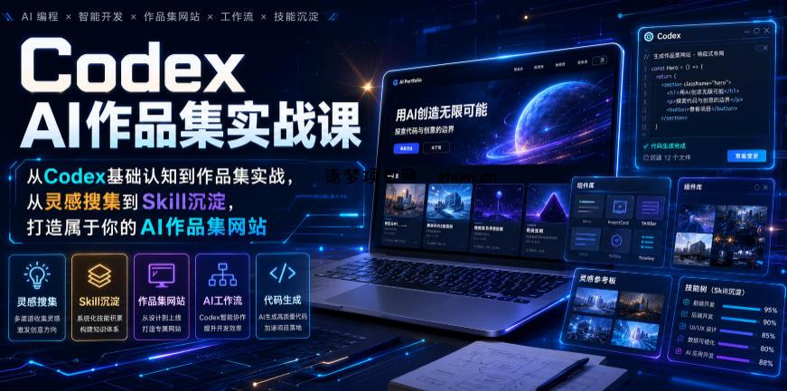 Codex AI作品集实战课，从Codex基础认知到作品集实战，从灵感搜集到Skill沉淀，打造属于你的AI作品集网站-逐梦项目网