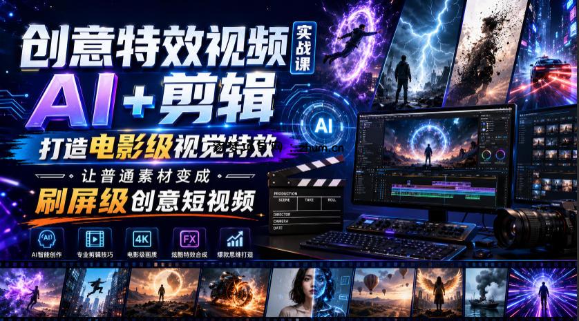创意特效视频实战课,AI+剪辑打造电影级视觉特效,让普通素材变成刷屏级创意短视频-逐梦项目网