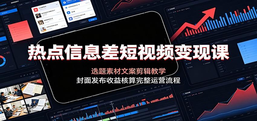 热点信息差短视频变现课：选题素材文案剪辑教学，封面发布收益核算完整运营流程-逐梦项目网