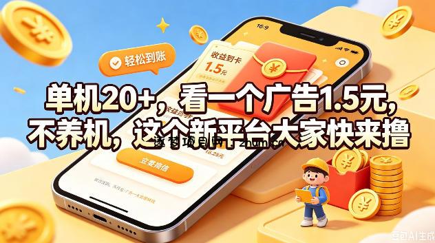 单机20+,看一个广告1.5米,不养机,这个新平台大家快来撸【揭秘】