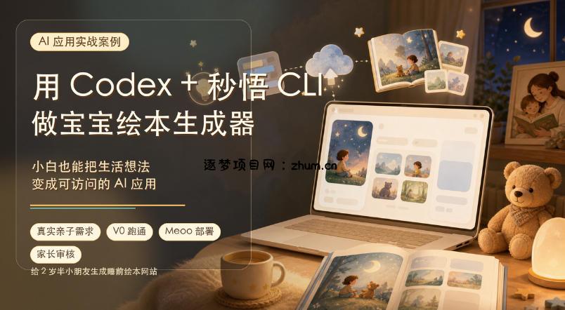AI应用实战案例，用Codex+秒悟CLl做宝宝绘本生成器，小白也能把生活想法变成可访问的AI应用-逐梦项目网