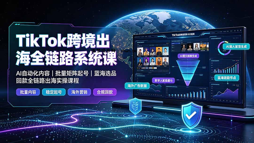 TikTok跨境出海全链路系统课-2026年7月：AI自动化内容｜批量矩阵起号｜蓝海选品回款全链路出海实操课程-逐梦项目网