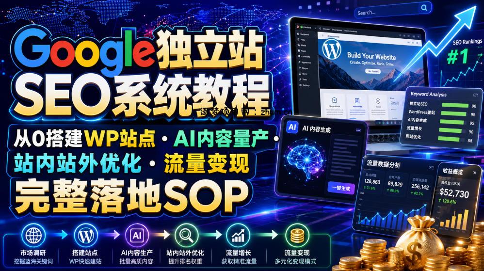 Google独立站SEO系统教程，从0搭建WP站点・AI内容量产・站内站外优化・流量变现完整落地SOP(2026年7月)-逐梦项目网