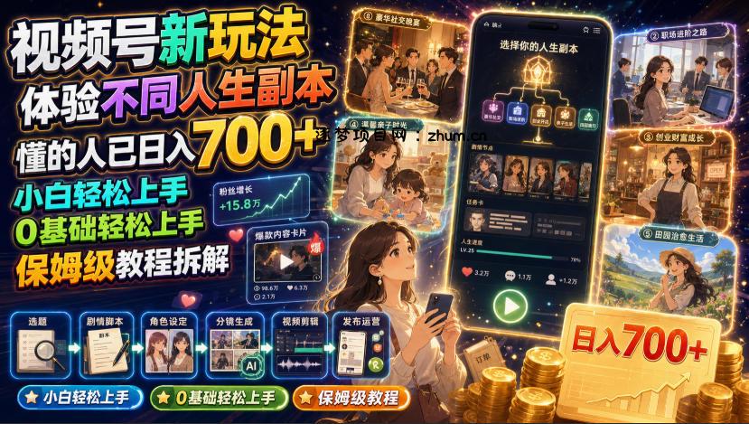 视频号新玩法体验不同人生副本，懂的人已日入700+，小白轻松上手，0基础轻松上手，保姆级教程拆解-逐梦项目网