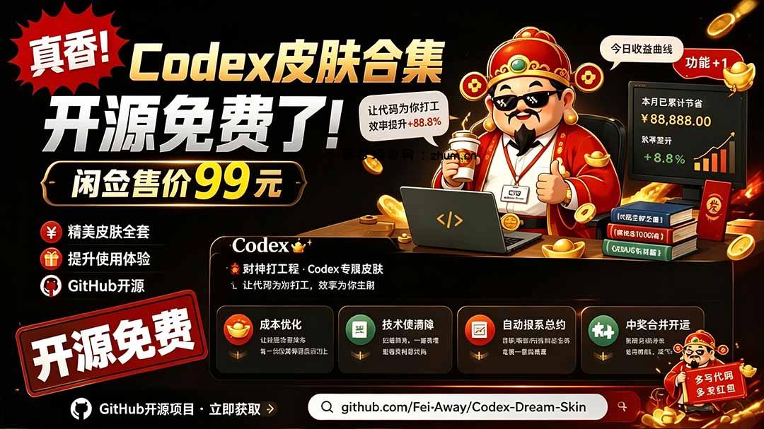 闲鱼售卖99元的Codex皮肤包，GitHub 免费开源了！让你的codex变成精美界面 Codex Dream Skin-逐梦项目网