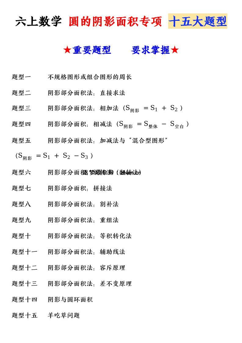 六上数学圆的阴影面积专项十五大题型-逐梦项目网