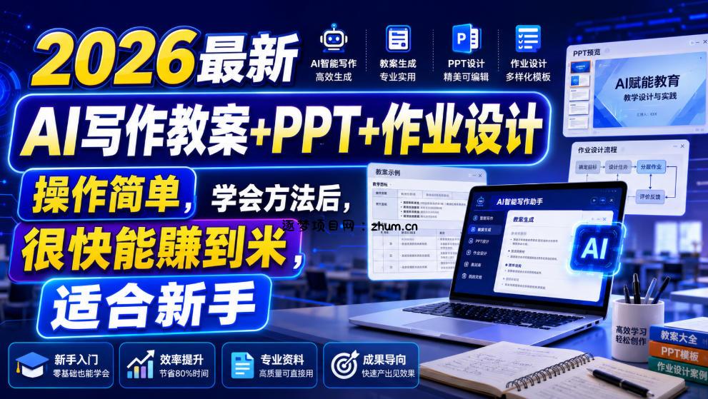 2026最新AI写作教案+PPT+作业设计,操作简单,学会方法后,很快能賺到米,适合新手-逐梦项目网