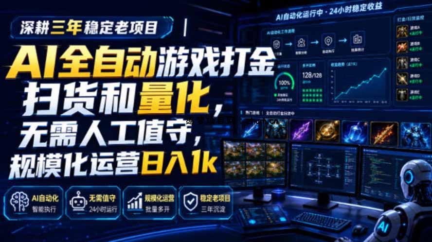 AI全自动游戏打金扫货和量化,规模化运营日入1k,深耕三年稳定老项目!-逐梦项目网