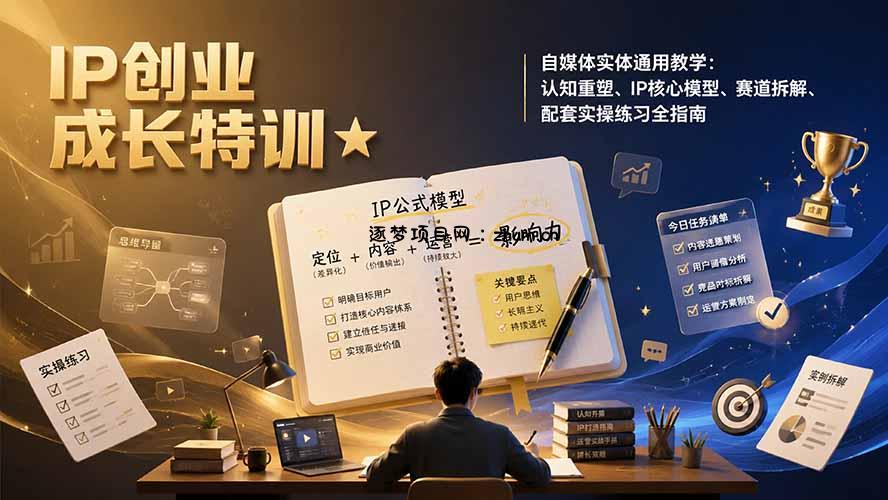 IP创业成长特训★自媒体实体通用教学:认知重塑、IP核心模型、赛道拆解、配套实操练习全指南-逐梦项目网