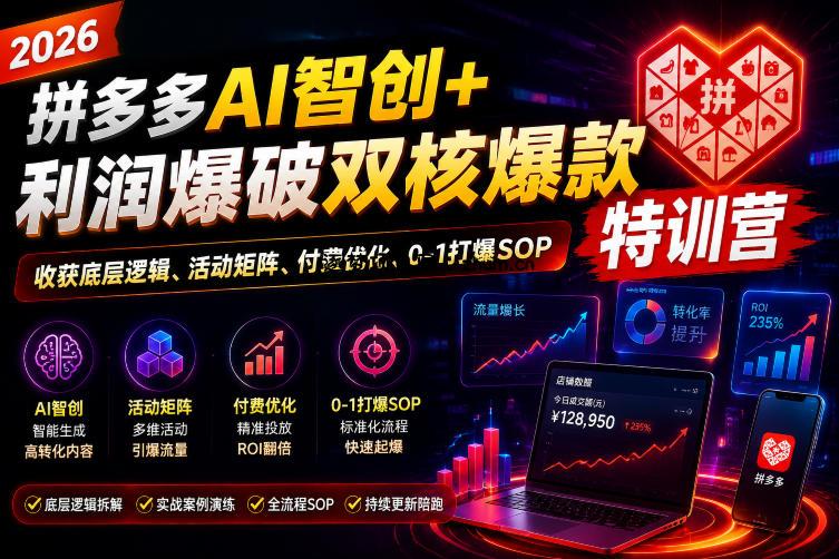2026拼多多AI智创+利润爆破双核爆款特训营,收获底层逻辑、活动矩阵、付费优化、0-1打爆SOP(更新0727)-逐梦项目网